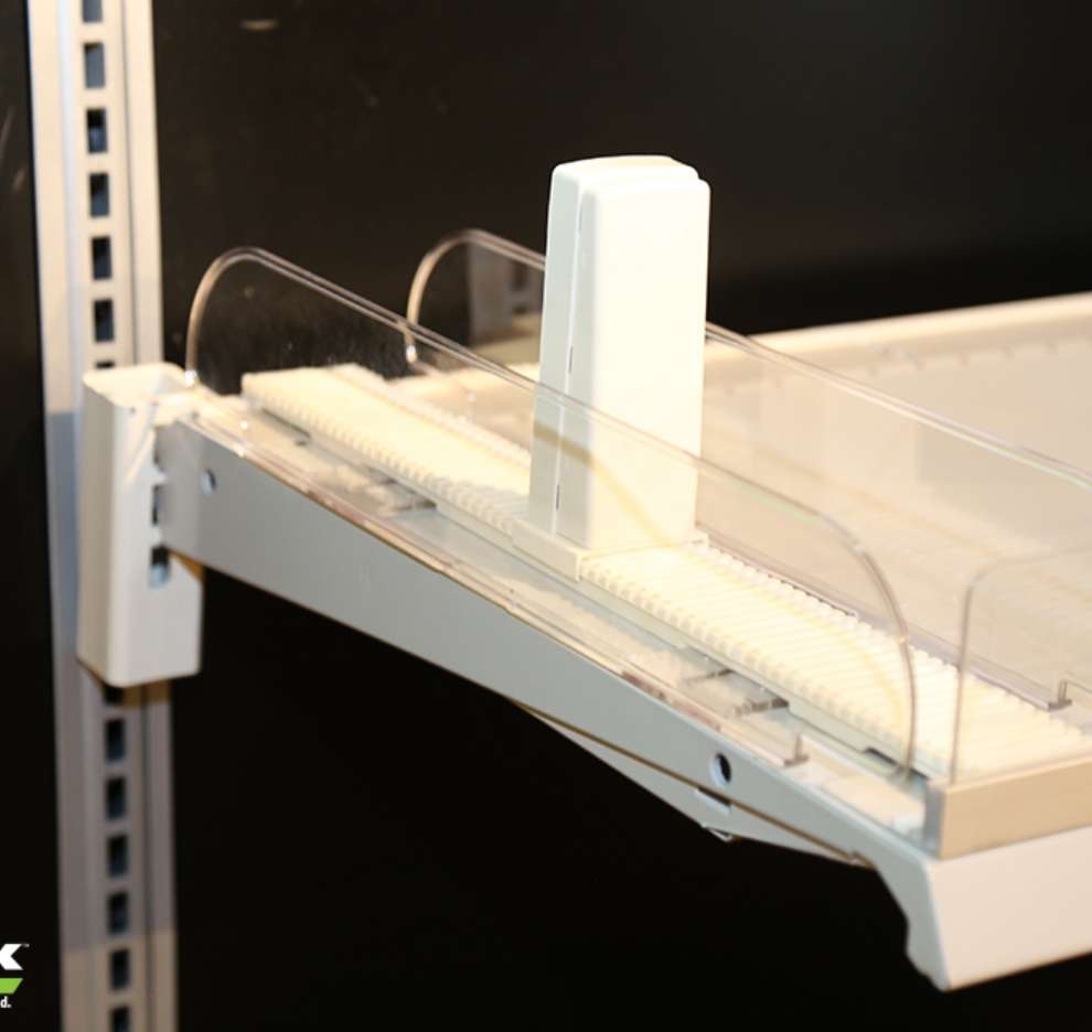 @Front roller track detail for retail merchandising solutions