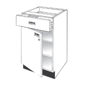 Pharmacy Wood Locking Door Unit with Drawer and Two Shelves