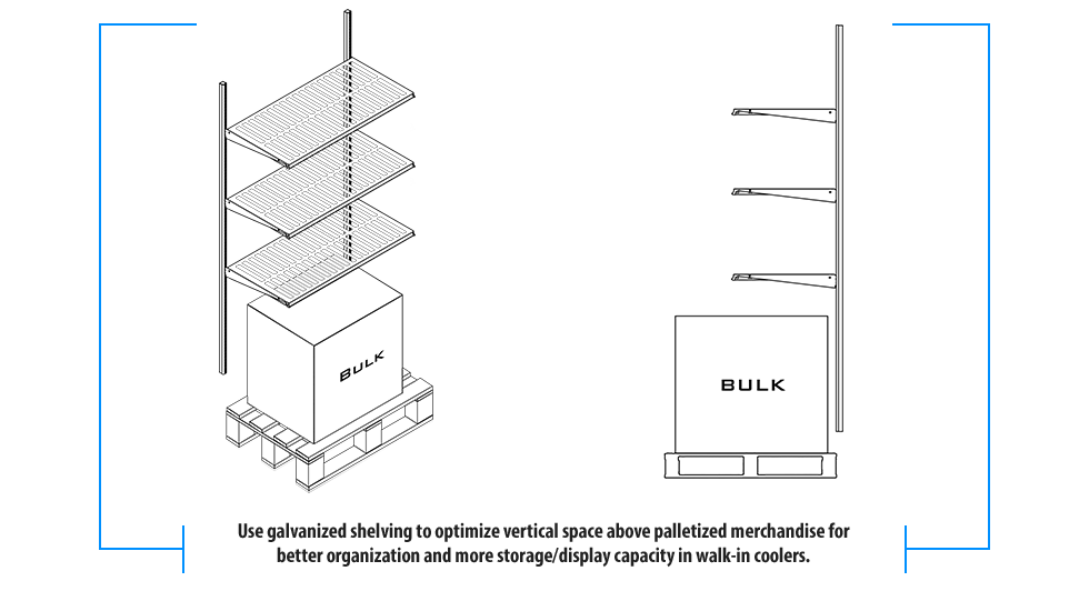 Galvanized Cooler Shelves showing how bulk can fit underneath