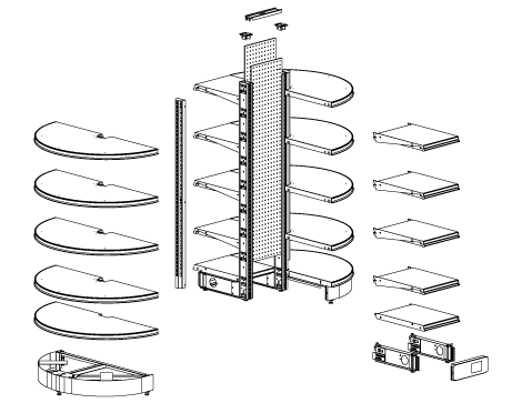 Exploded view of round feature aisle display