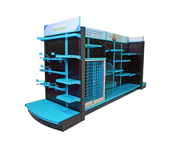 Maxi Line gondola shelving with merchandising accessories