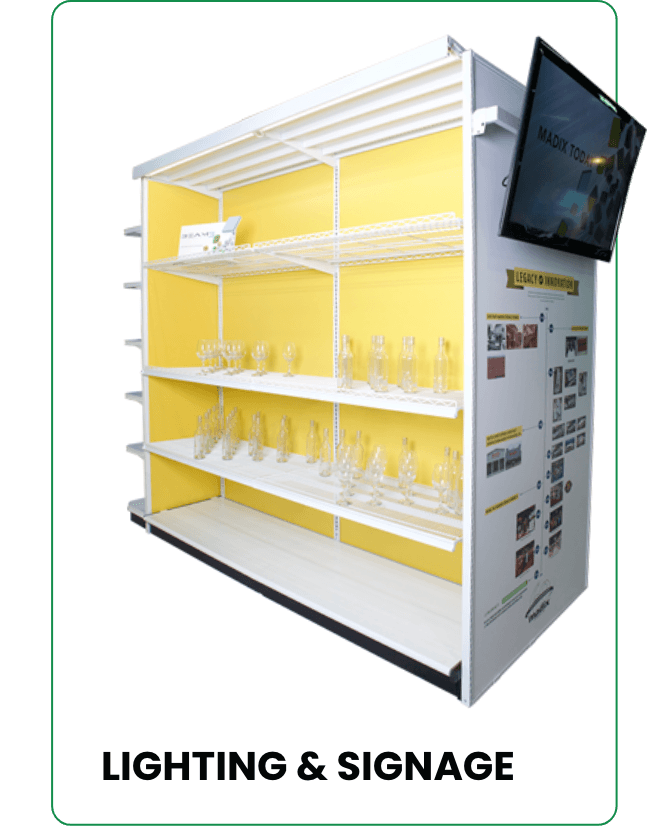 Store display systems with retail lighting and signage